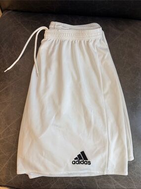 adidas Youth Large White Athletic Shorts with Black Logo